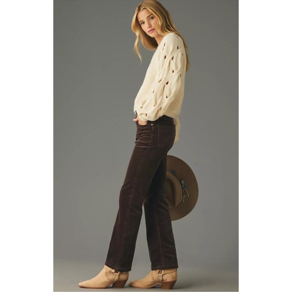 Anthropologie The Yaya Mid-Rise Corduroy Crop Flare Jeans by Pilcro SZ 31 - Picture 2 of 6